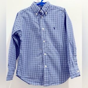 Ralph Lauren boys size 6 blue and navy blue plaid long sleeve button down shirt